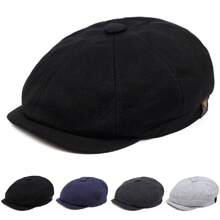 1 件套男士復古八角帽,男孩時尚英日報童帽,畫家,百搭貝雷帽,男士 Ins 時尚帽子 - 淺灰色 - 查看 4