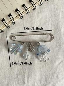 1pc Creative Diy Jellyfish Brooch,Star And Heart Charm Decor,Couple Gifts Valentines,Mom,Mother,Mother's Day,Gift - Blue - View 3