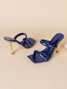 時尚高跟金屬亮色女士涼鞋 - 藍色 - 查看 6