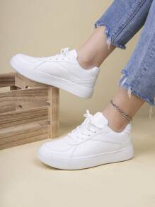 男女白色舒適運動鞋,適合在工作、學校和休閒時穿著,是散步鞋的好選擇 - 白色 - 查看 1