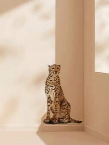 mama look 1入組水彩畫獵豹壁貼,自粘式藝術貼紙,適用於臥室、客廳、男孩房裝飾 - 金色 - 查看 3