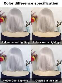 6*4*1 T 部分高清蕾丝优质合成 BOB 女士假发，直发银灰色假发，12 英寸短合成蕾丝前假发，预拔自然发际线高清透明蕾丝假发，中分款式耐热高温纤维发丝，150% 高密度时尚百搭假发，每日万圣节角色扮演假发，非常适合时尚女性和 1 件假发帽 - 淺灰色 - 查看 7