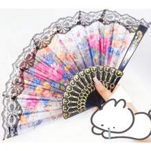 KIT 2/3/4  Leques dobrável de renda artesanal verão - Multicolorido - Visão 4