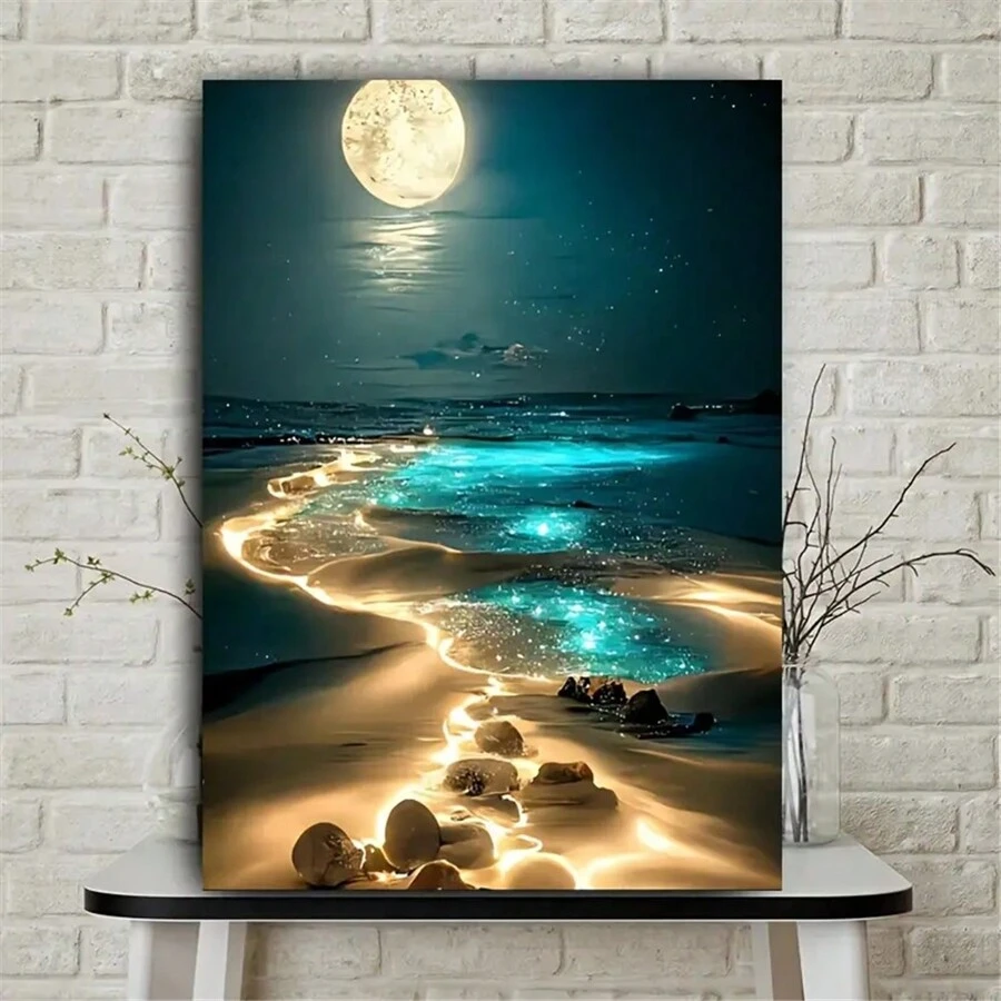 1入組月球海景帆布畫海報,客廳臥室裝飾墻藝術畫,節日禮物無框裝飾畫(不含畫框) - 彩色 - 查看 1