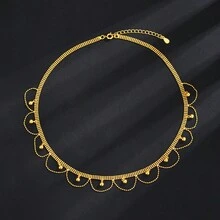 女士鑲嵌蕾絲項鍊，Ins風格時尚豪華優雅，極簡編織鎖骨鏈 - 金黃色 - 查看 5