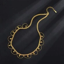 女士鑲嵌蕾絲項鍊，Ins風格時尚豪華優雅，極簡編織鎖骨鏈 - 金黃色 - 查看 2