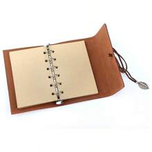 A6懷舊復古皮革扣環裝訂器,樹葉筆記本,帶子筆記本,便攜筆記本,旅遊簿記,商務記錄本(深咖啡色) - 深咖色 - 查看 3
