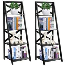 4 Ebenen Leiterregal, Standregal Bücherregal Holz, Treppenregal für Wohnzimmer, Küche, Badezimmer & Buchhandlung (2, Schwarz) - Braun - Übersicht 1