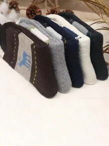 5 双柔软温暖的女士格子冬季袜子 - 厚羊毛中筒袜 - 彩色 - 查看 3