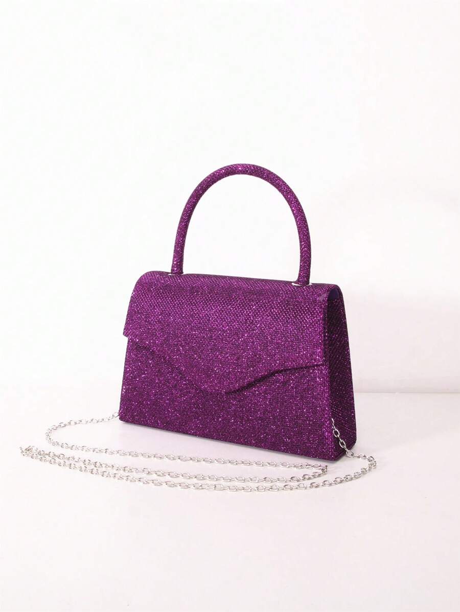 Small Simple Sparkling Clutch Bag With Handle And Removable Strap For Evening Party - Purple - View 1