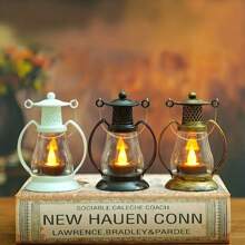 1入組塑膠無火電動燈籠燈,聖誕節閃爍led蠟燭燈,適用於庭院花園,電池運行的老式燈泡夜燈,青銅閃爍燈,聖誕和萬聖節裝飾 - 銅色 - 查看 2