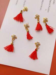 1袋6入新年鋁合金指甲裝飾紅燈籠蝴蝶結指甲流蘇 - 彩色 - 查看 4