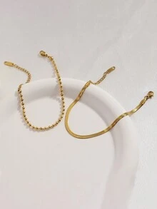 2入組時尚、輕奢、簡約不鏽鋼鏈手鍊,適合日常工作、穿著、送女友假日禮物 - 金色 - 查看 5