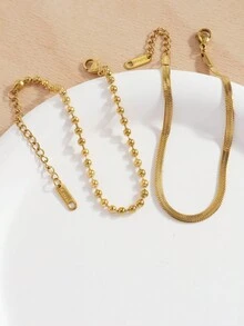 2入組時尚、輕奢、簡約不鏽鋼鏈手鍊,適合日常工作、穿著、送女友假日禮物 - 金色 - 查看 6