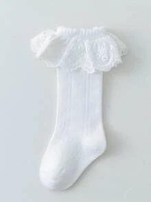 1雙柔軟舒適純色大蕾絲邊公主襪,四季皆宜 - 白色 - 查看 2