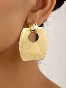 1pair Geometric Fashionable Individual Simple Women's Earrings Exaggerated Rectangle Shape Long Earrings - Yellow Gold - View 1