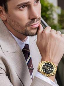 VA VA VOOM 1 Peça Relógio de Quartzo com Discadora Redonda da Moda, Pulseira de Aço Inoxidável Dourado, para o Dia a Dia, como Presente do Dia dos Pais ou Presente para Estudantes Voltando à Escola