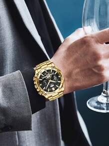 VA VA VOOM 1 Peça Relógio de Quartzo com Discadora Redonda da Moda, Pulseira de Aço Inoxidável Dourado, para o Dia a Dia, como Presente do Dia dos Pais ou Presente para Estudantes Voltando à Escola