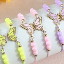 1pc Butterfly Charm Bracelet With 2pcs Versatile Colorful Retractable Handmade String Bracelets For Teenage Girls - Pink - View 4