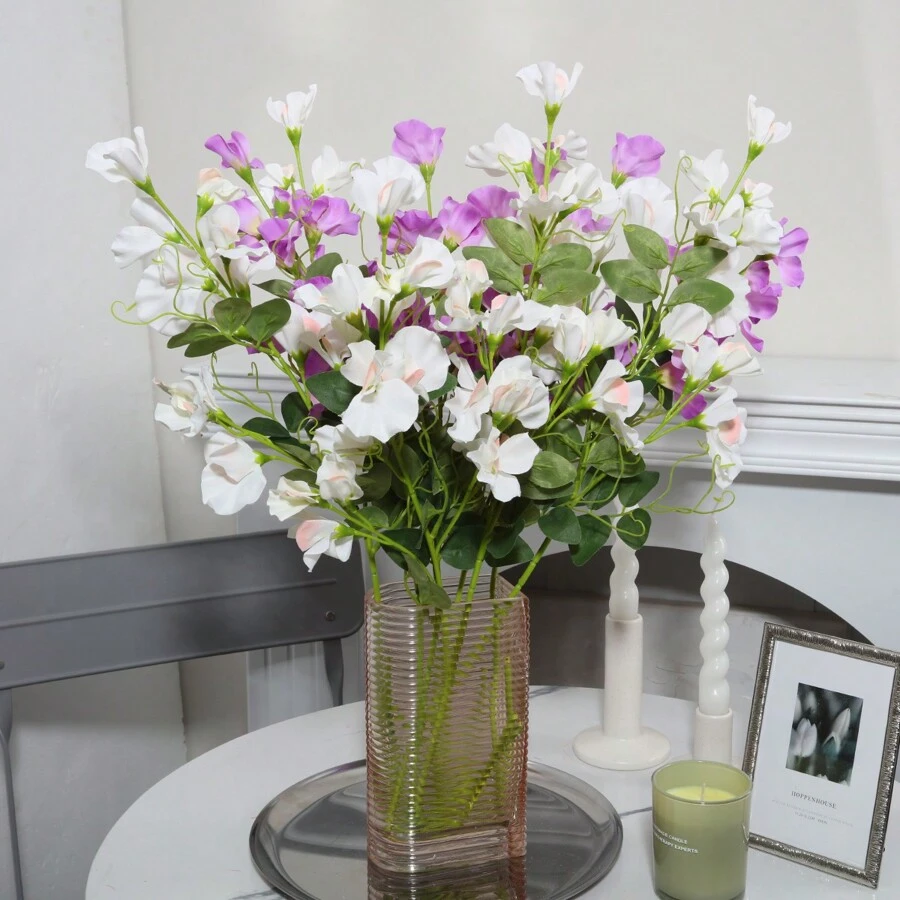 1pc Pea Flower, Peablossom, Artificial Flower, Polyester Fiber Material, Home Decoration, Garden Decoration, School Dormitory Decoration, Party Event Holiday Party Decoration, Hotel Restaurant Living Room Bedroom Wedding Kitchen Garden Decoration, Spring And Summer Decoration - White - View 1