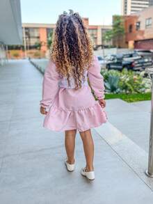 Camisa Infantil Vestido De Niña Rosa Con Chaleco De Oso De Peluche - Rosa Pálido - Ver 4