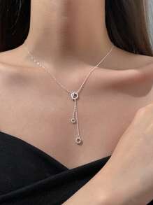 1條圓形流蘇白金s925純銀項鏈 - 彩色 - 查看 1