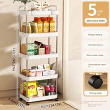 1pc 3/4/5-Layer Storage Rack, Bedside Shelf, Floor-Standing Shelf, Bathroom Shelf, Kitchen Cart With Narrow Gap, Wide Bookshelf, Snack Shelf Cart - White - View 2