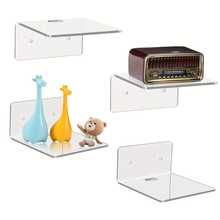 4pcs Acrylic Wall Shelves, Wall Mounted Storage Racks, Transparent Floating Display Racks, Adhesive/Screw Installation Storage Shelves, For Bathroom, Bedroom, Office, Living Room, Wall Decor - Clear - View 1