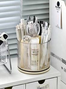 1入組小/大尺寸可旋轉圓柱形桌面文具組織盒帶抽屜，辦公室和學校用品收納筆筒 - 黃色 - 查看 3