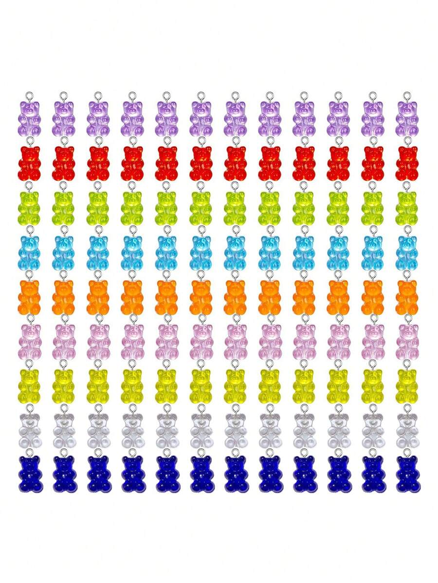 10/30/100入組彩色時尚卡通3d樹脂糖果熊diy珠寶吊墜,適用於項鍊、耳環、鑰匙扣、手機裝飾等 - 彩色 - 查看 1