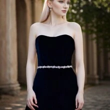 1 قطعة حزام خصر رفيع للعروس مزين بالراين اللامع وحزام خصر للوصيفات لتزيين الفستان الرسمي. إكسسوارات عيد الحب - الأسود - مشاهدة 3