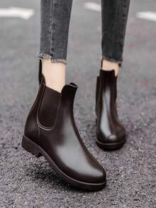 女款英倫風格切爾西雨靴,時尚防水短防滑工作靴 - 棕色 - 查看 3