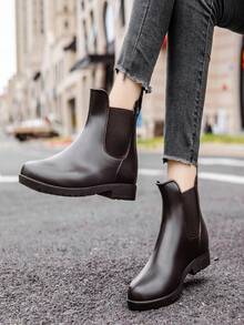 女款英倫風格切爾西雨靴,時尚防水短防滑工作靴 - 棕色 - 查看 2