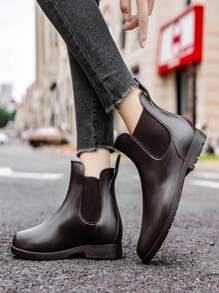 女款英倫風格切爾西雨靴,時尚防水短防滑工作靴 - 棕色 - 查看 5