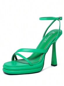Reitoye Women Platform Black Heel Sandals Open Toe Ankle Strap Stiletto Rrom High Heels - Green - View 7