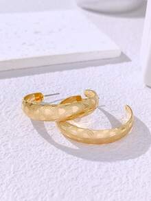 1pair Golden Geometric Shape Heart & Pentagram & Ring Design Earrings For Women, Elegant & Casual Ear Hoops - Yellow Gold - View 9