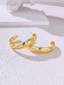 1pair Golden Geometric Shape Heart & Pentagram & Ring Design Earrings For Women, Elegant & Casual Ear Hoops - Yellow Gold - View 7