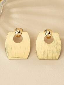 1pair Geometric Fashionable Individual Simple Women's Earrings Exaggerated Rectangle Shape Long Earrings - Yellow Gold - View 5