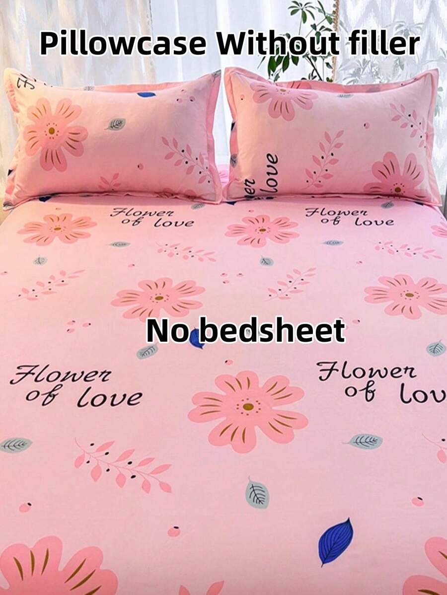 2pcs Floral & Letter Graphic Pillowcase Without Filler - Pink - View 1