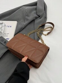 時尚新款方形袋實色多功能鏈條包女士 - 棕色 - 查看 4