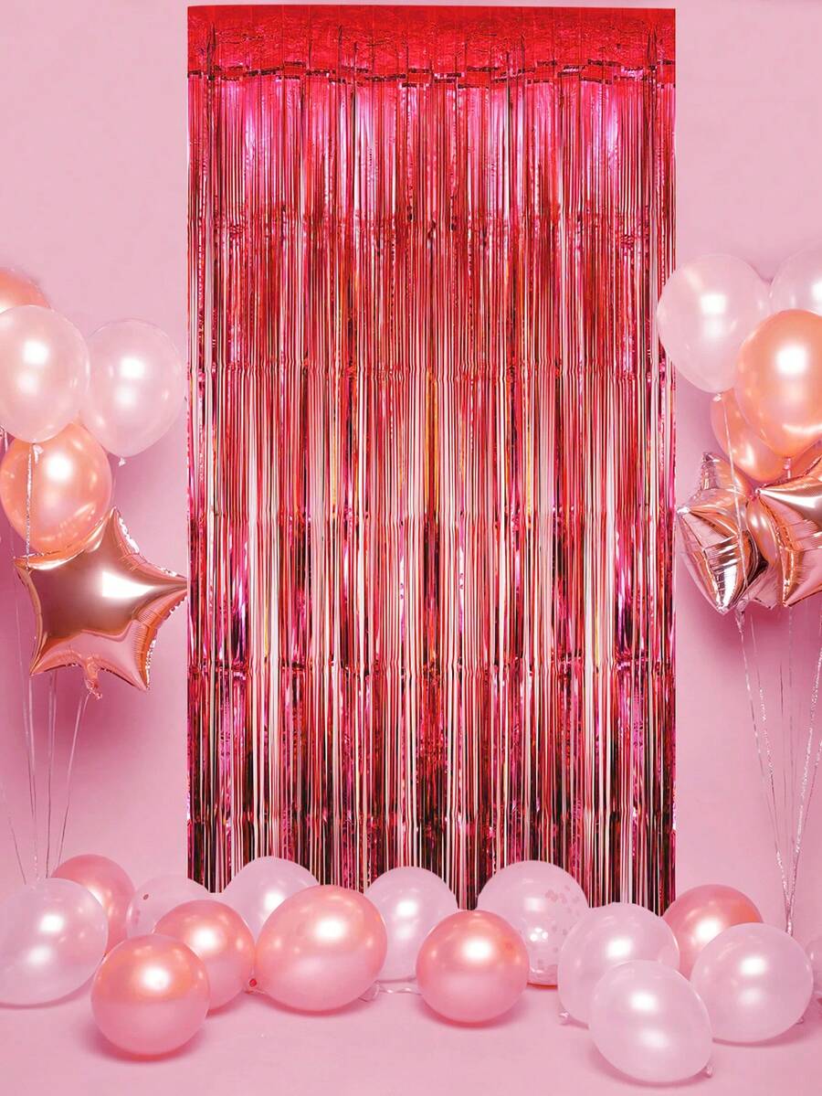 3入組方形酒紅色流蘇雨幕背景裝飾生日派對婚禮寶寶淋浴派對裝飾用品塑料幕布，照片背景 - 酒紅色 - 查看 1