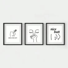 浴室三件套印刷套裝,極簡有趣的牆壁藝術、浴室牆壁裝飾、有趣的浴室標志、屁股印花、有趣的小廁所海報、客廁藝術、現代簡潔的設計、無框架 - 白色 - 查看 4