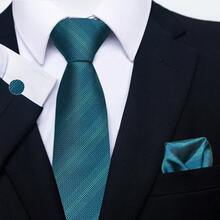 AlanKing 1set Striped Tie, Hanky, Cufflinks Gift Box For Men, Blue Color, 7.5 Cm Width, Suitable For Festival, Wedding, Work - HB279 - View 2