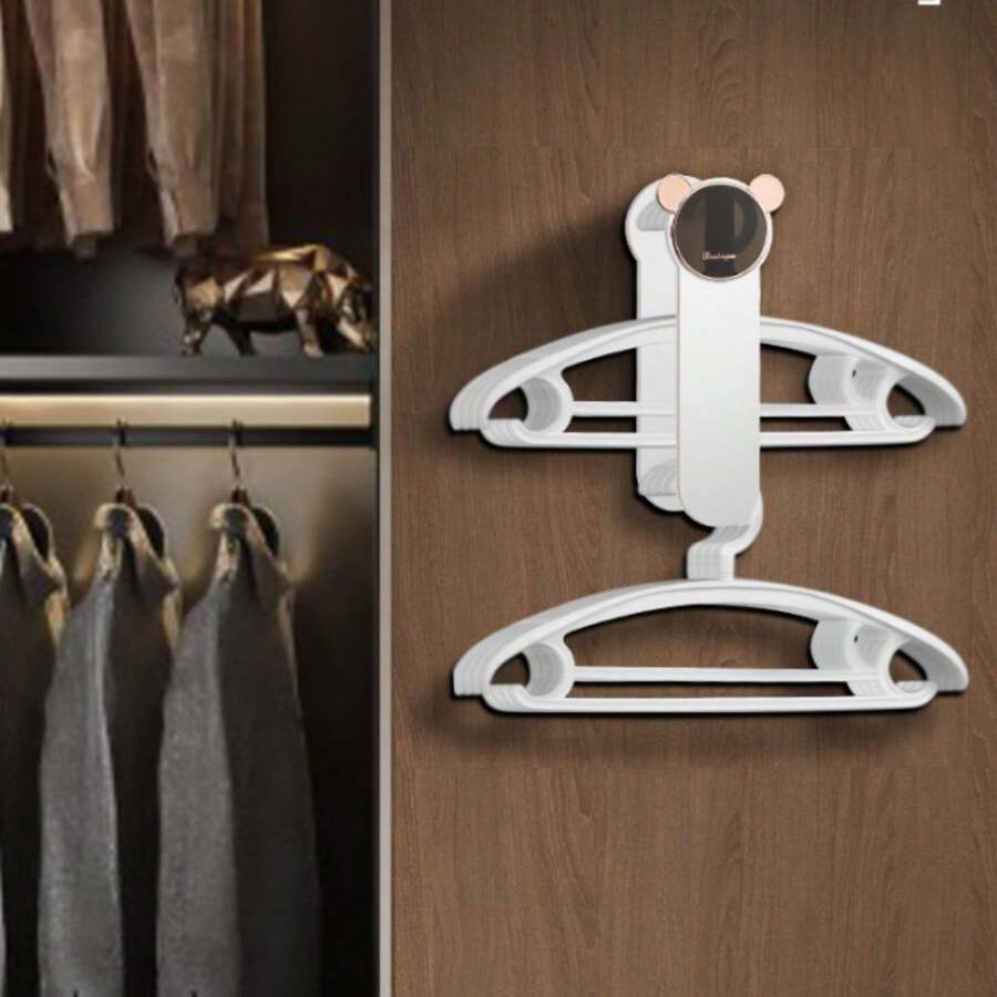1個可伸縮多功能壁掛式衣架收納架,無需打孔 - 米色 - 查看 1