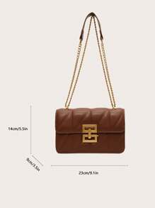 時尚新款方形袋實色多功能鏈條包女士 - 棕色 - 查看 2