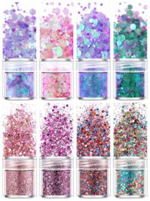 11pcs/Set (8 Colors Glitter Gel + 1 Gel Pen + 2 Brushes) Holographic Body Glitter Gel - 8 Colors, For Women's No-Glue Shiny Makeup, Large Mermaid Sequins Makeup, For Face, Hair, Eyes, Great For Festivals, Parties And Makeup Play Accessories.
