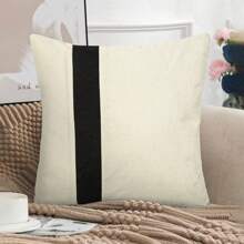 1個家居裝飾雙色拼接枕套,汽車腰靠枕,沙發靠背墊套（不含枕芯） - 米色 - 查看 2