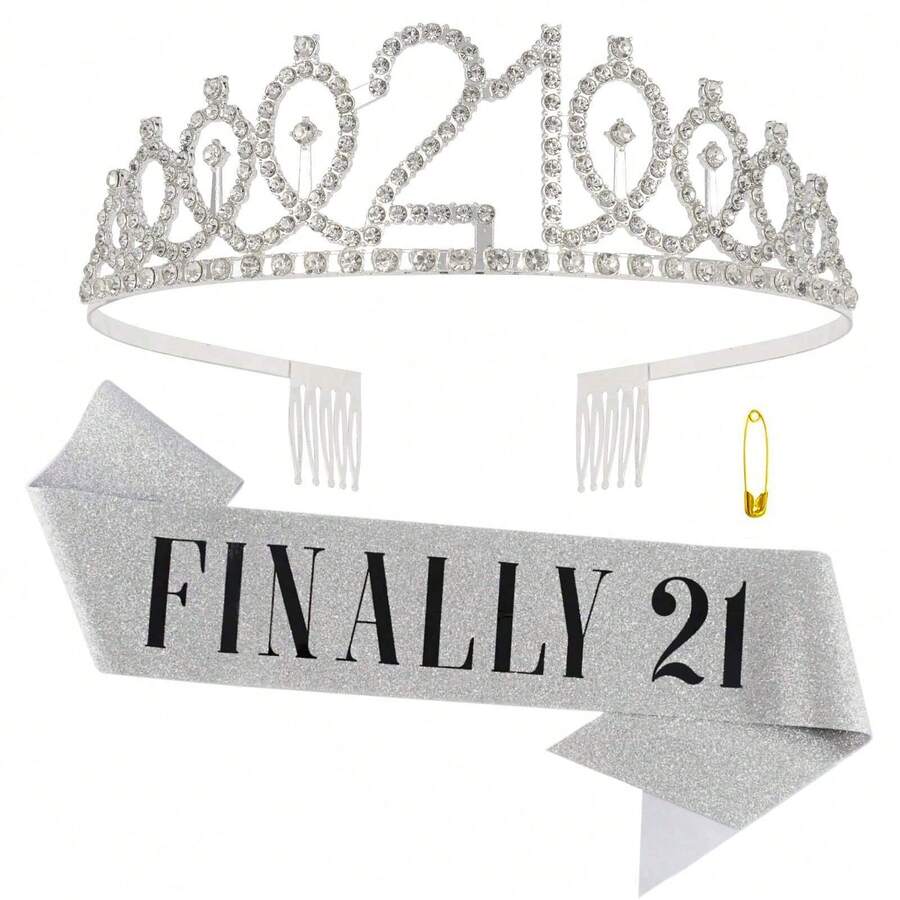 2入組/套 Finally 21 生日腰帶和皇冠女性21歲生日頭飾以及女性腰帶套裝生日裝飾生日女王皇冠女性頭飾