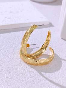 1pair Golden Geometric Shape Heart & Pentagram & Ring Design Earrings For Women, Elegant & Casual Ear Hoops - Yellow Gold - View 10