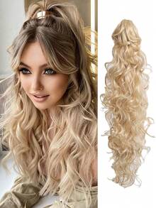 30英寸淺色金色卷曲爪夾馬尾延長款,柔軟自然合成髮片,適用於女性 - 金色 - 查看 2